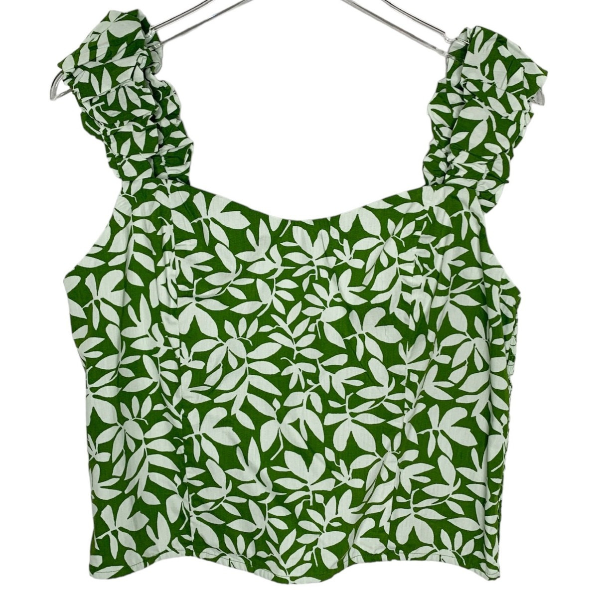 Abercrombie Fitch L NEW Bubble Strap Poplin Smocked Leaf Top Green White | eBay | eBay US