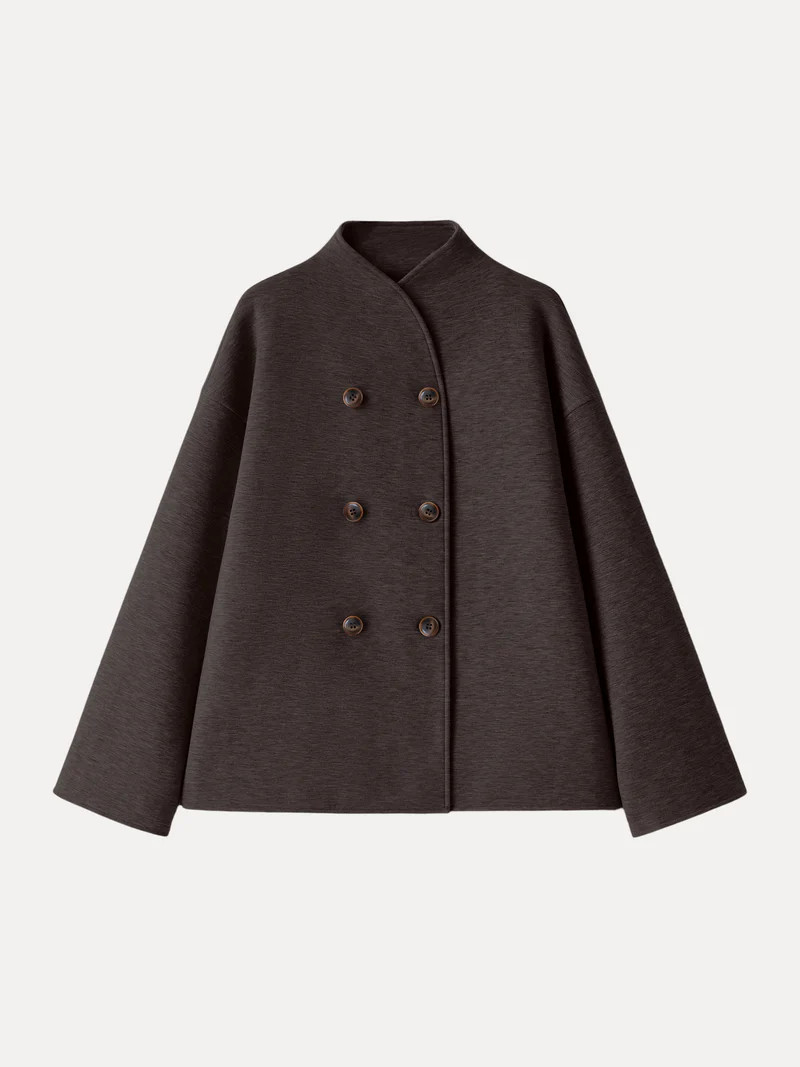 Stand Collar Double-Breasted Knit Jacket with Pockets | OGLmove