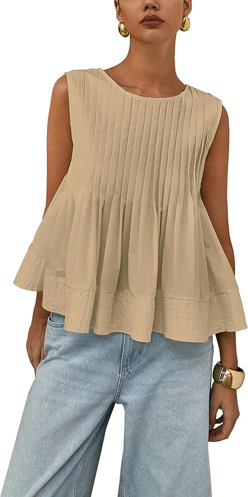 Lumister Womens Peplum Babydoll Tops Cute Pleated Sleeveless Ruffle Strap T Shirts Tank Summer To... | Amazon (US)