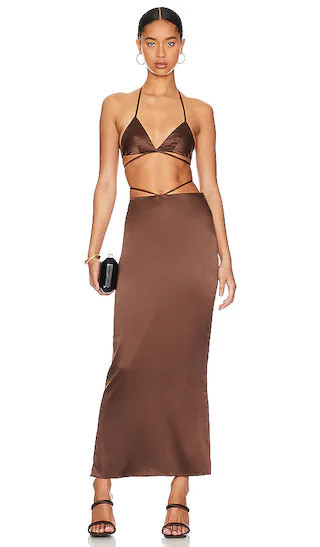 Lilja Skirt Set | Brown Skirt | Satin Skirt Outfit | Matching Sets | Matching Set Skirts | Revolve Clothing (Global)