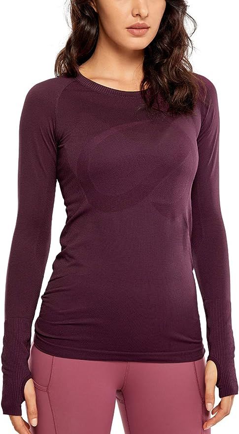 CRZ YOGA Women's Seamless Athletic Long Sleeves Sports Running Shirt Breathable Gym Workout Top | Amazon (US)