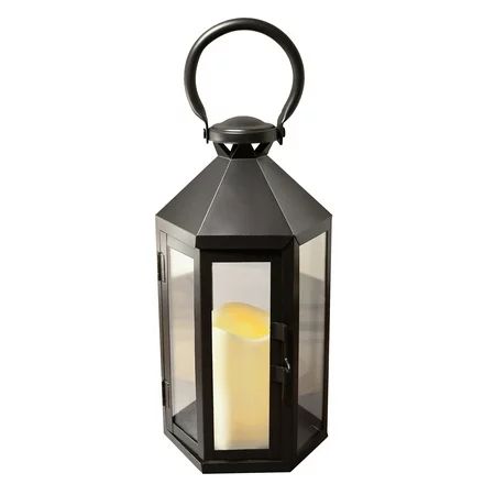 Metal Lantern with Battery Operated Candle - Black Hexagon | Walmart (US)