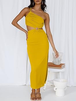 ANRABESS Women’s Summer Bodycon Maxi Dress One Shoulder Sleeveless Sexy Cut Out Formal Party Dr... | Amazon (US)