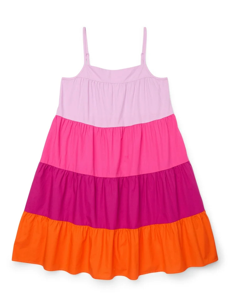 Wonder Nation Girls Tiered Colorblock Dress, Sizes 4-18 & Plus | Walmart (US)