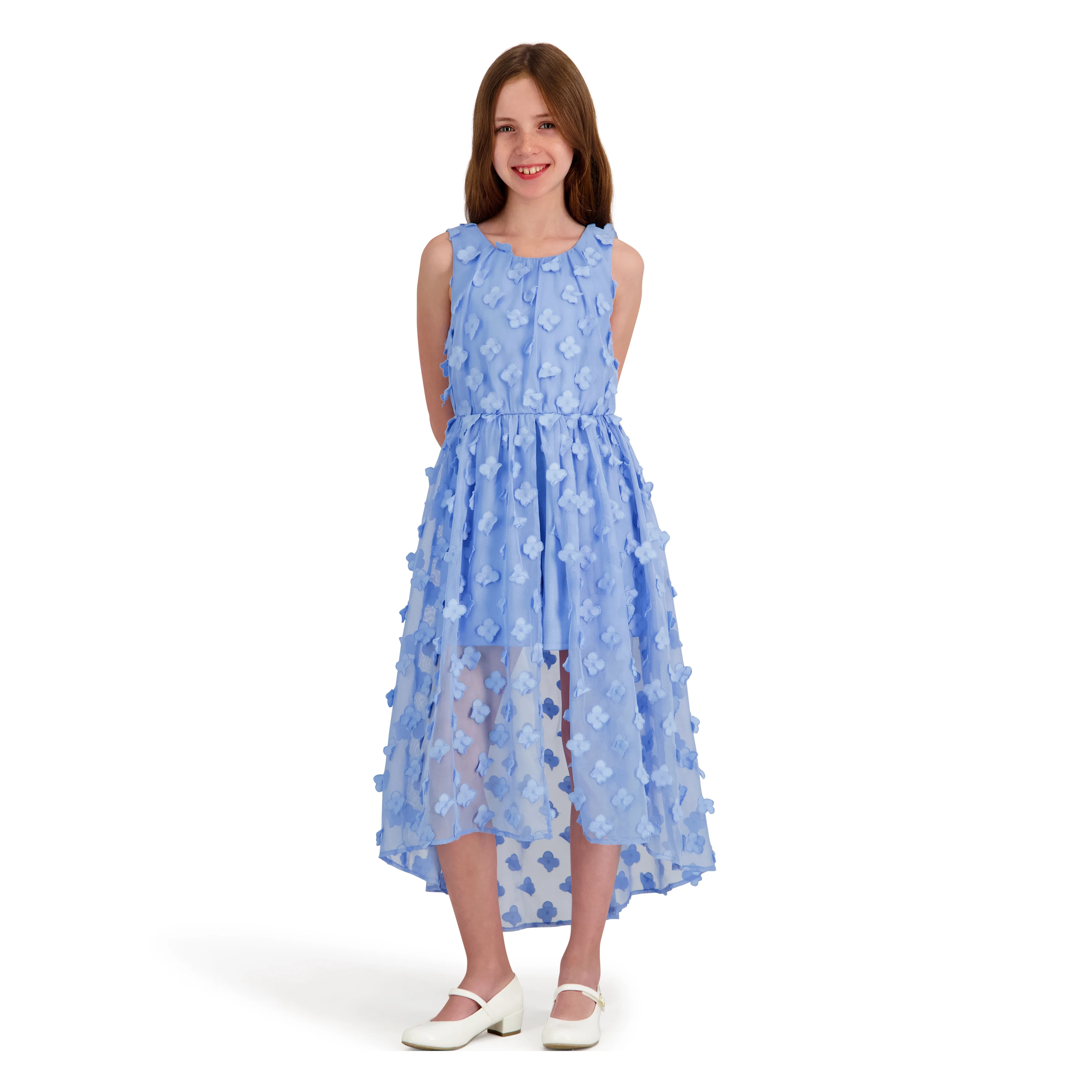 Kensie Girl Sleeveless 3D Flower Chiffon Walk Through Dress, Sizes 4-16 | Walmart (US)