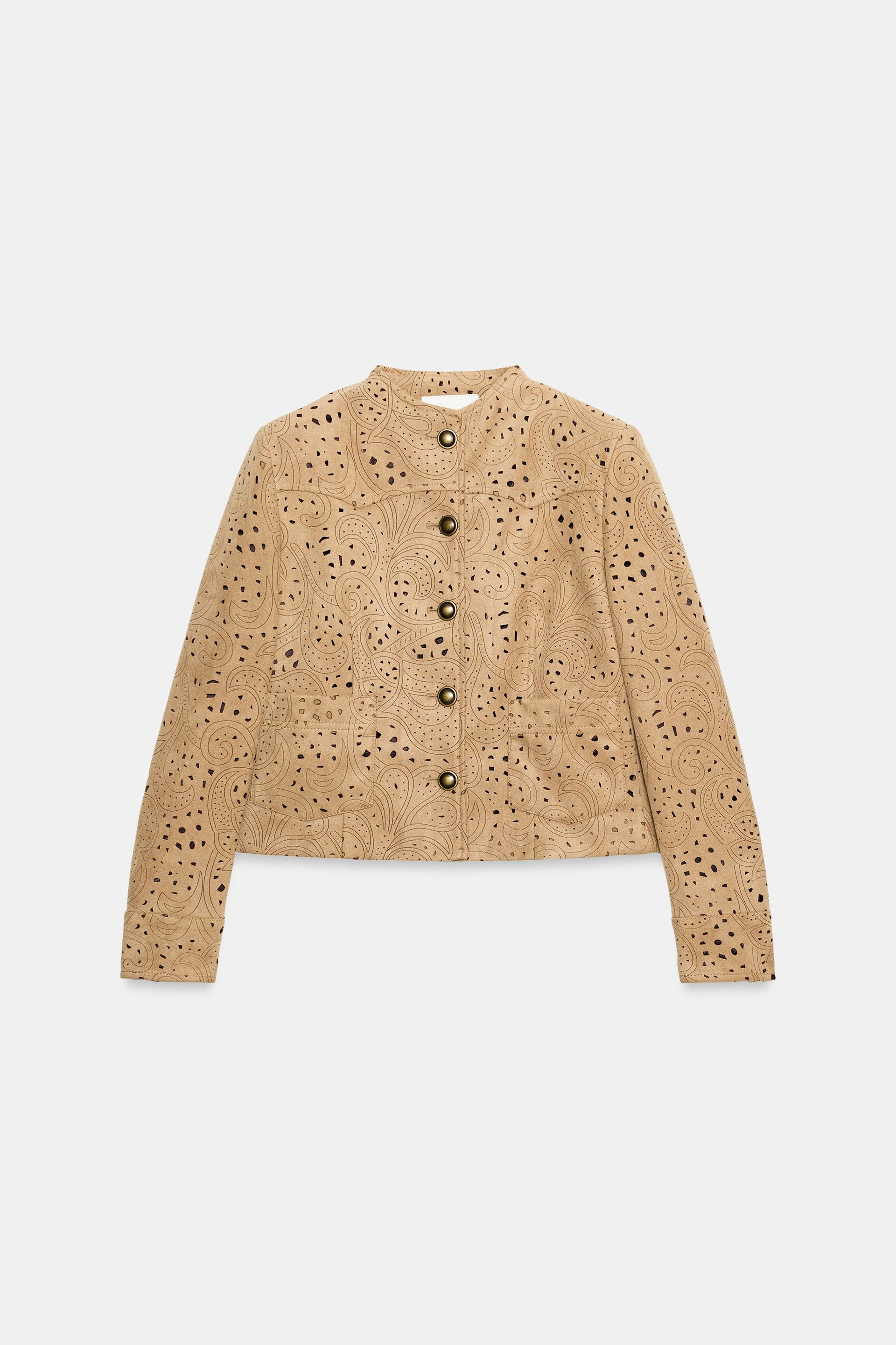 Zara - Faux Suede Perforated Blazer - Mid-Camel - L - Woman | Zara US