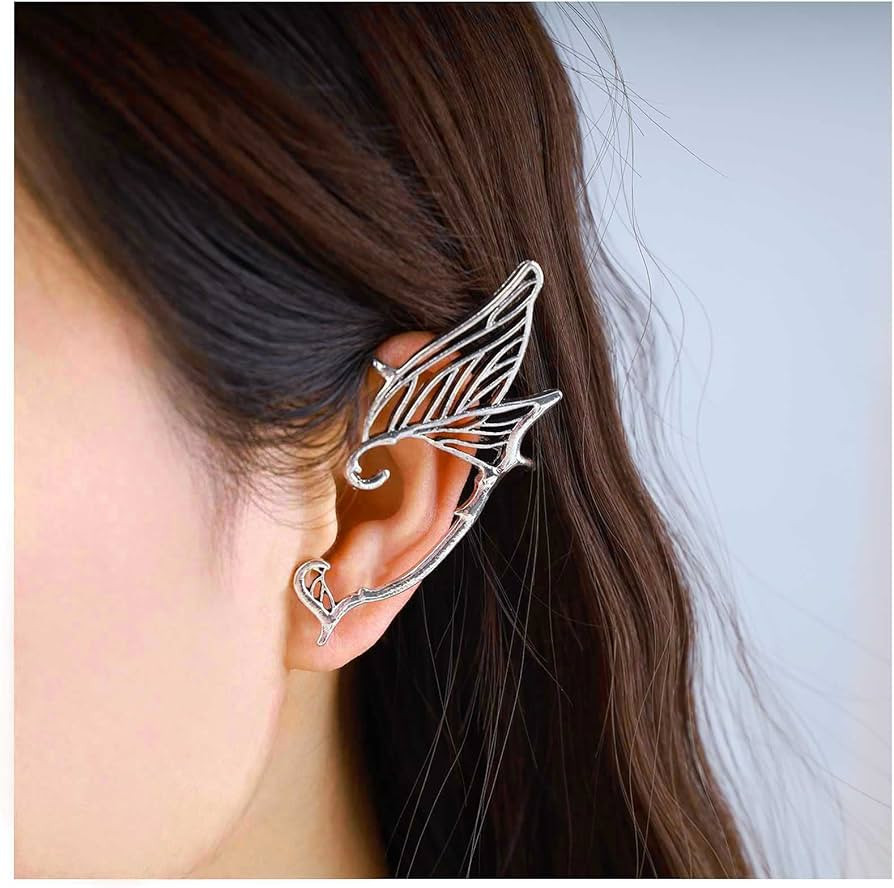 Dervivea Gothic Elf Ear Wrap Earrings Silver Wings Ear Cuff Earrings Vintage Elves Ear Cuff Earrings Metal Wings Ear Crawler Earrings Halloween Cosplay Cartilage Earrings Jewelry(Silver Left) | Amazon (UK)