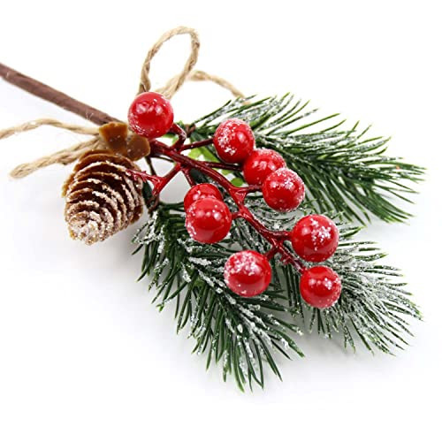 KLEWEE 10 PCS Christmas Berry Picks Glitter Christmas Picks and Sprays Artificial Pine Branches with Red Berry Stems Pine Cones Christmas Greenery for Crafts, Holiday Décor, Wreaths Xmas Decorations | Amazon (US)