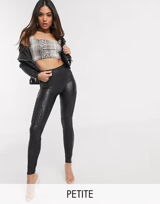 Spanx Petite leather look biker legging with contoured power waistband in black | ASOS (Global)