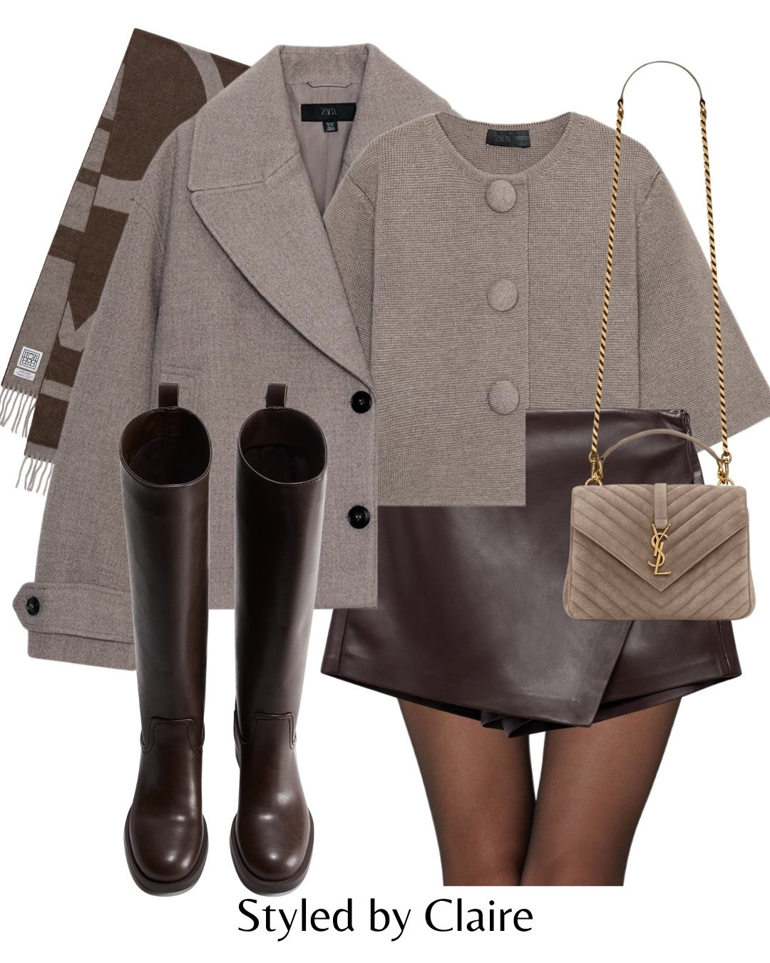 Taupe & dark chocolate🙋🏽‍♀️
Tags: Zara wool blend jacket knee high boots button up knit top faux leather brown skirt skort knee high boots heel scarf fashion autumn transitional inspo outfit ideas chic women’s style city break capsule wardrobe trending colour combo winter Christmas markets 

#LTKshoes #LTKstyletip #LTKautumn