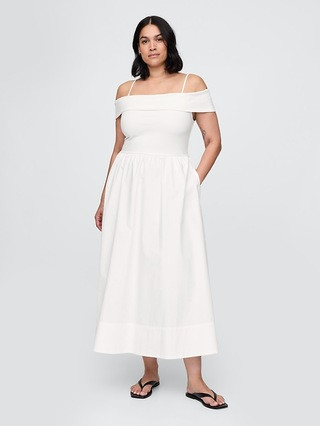 Mixed Media Off-Shoulder Midi Dress | Gap (US)