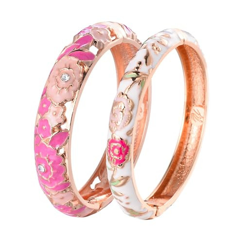 UJOY Vintage Jewelry Cloisonne Handcrafted Enameled Gorgeous Rhinestone Gold Hinged Cuff Bracelet Bangles Gifts 88A24-55A106 Pink White | Amazon (US)