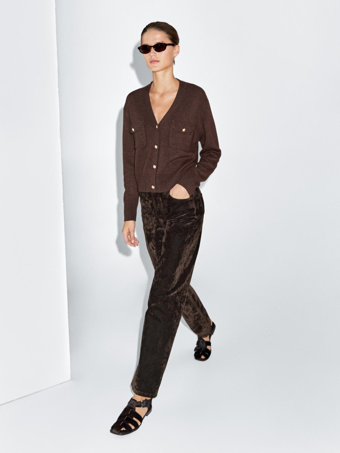 Straight-leg mid-rise flocked jeans | Massimo Dutti US
