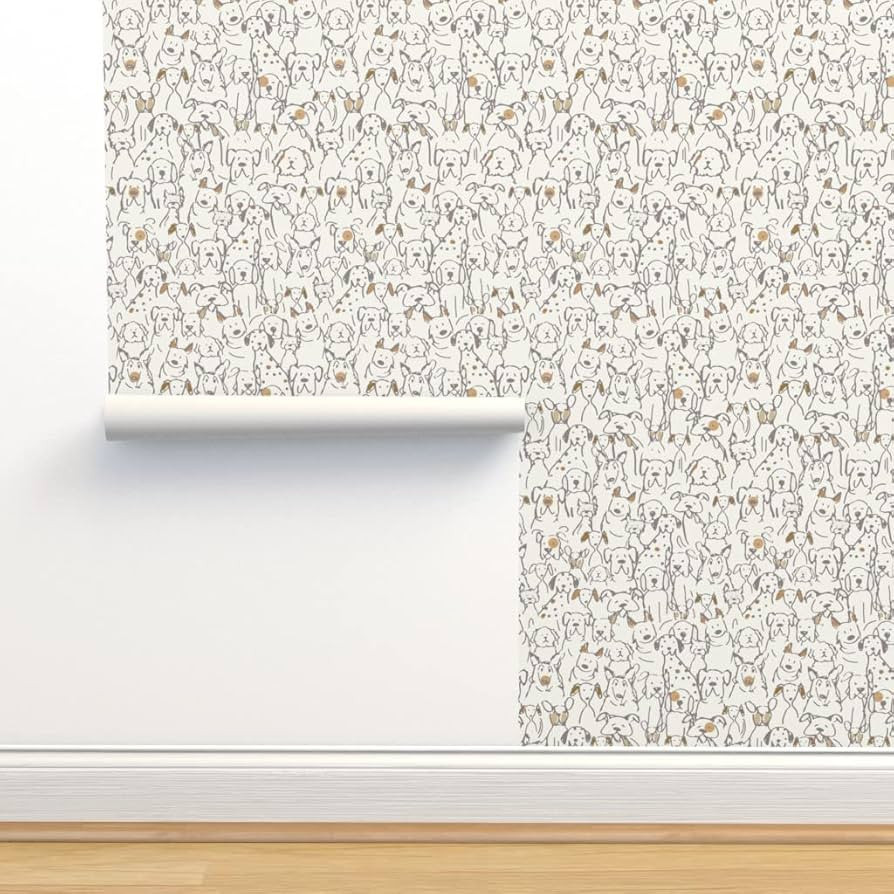 Spoonflower Removable Wallpaper 9ft x 2ft - Neutral Pop Doodle Dogs Kids Pets Puppies Animal Love... | Amazon (US)