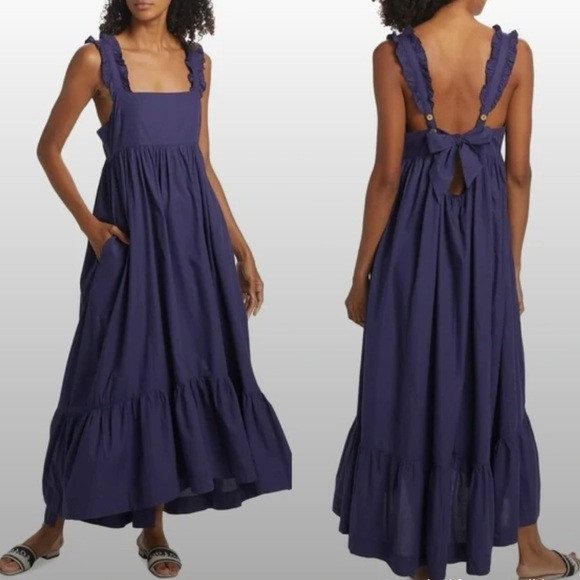 Free people isabella ruffled cotton blend midi dress blue size x-small | Poshmark