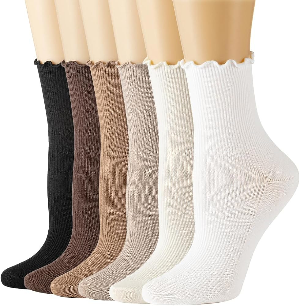 Losa Kute 6 Pairs Fall Socks Cotton Long Warm Crew Socks Cute Aesthetic Cute Slouch Socks | Amazon (US)