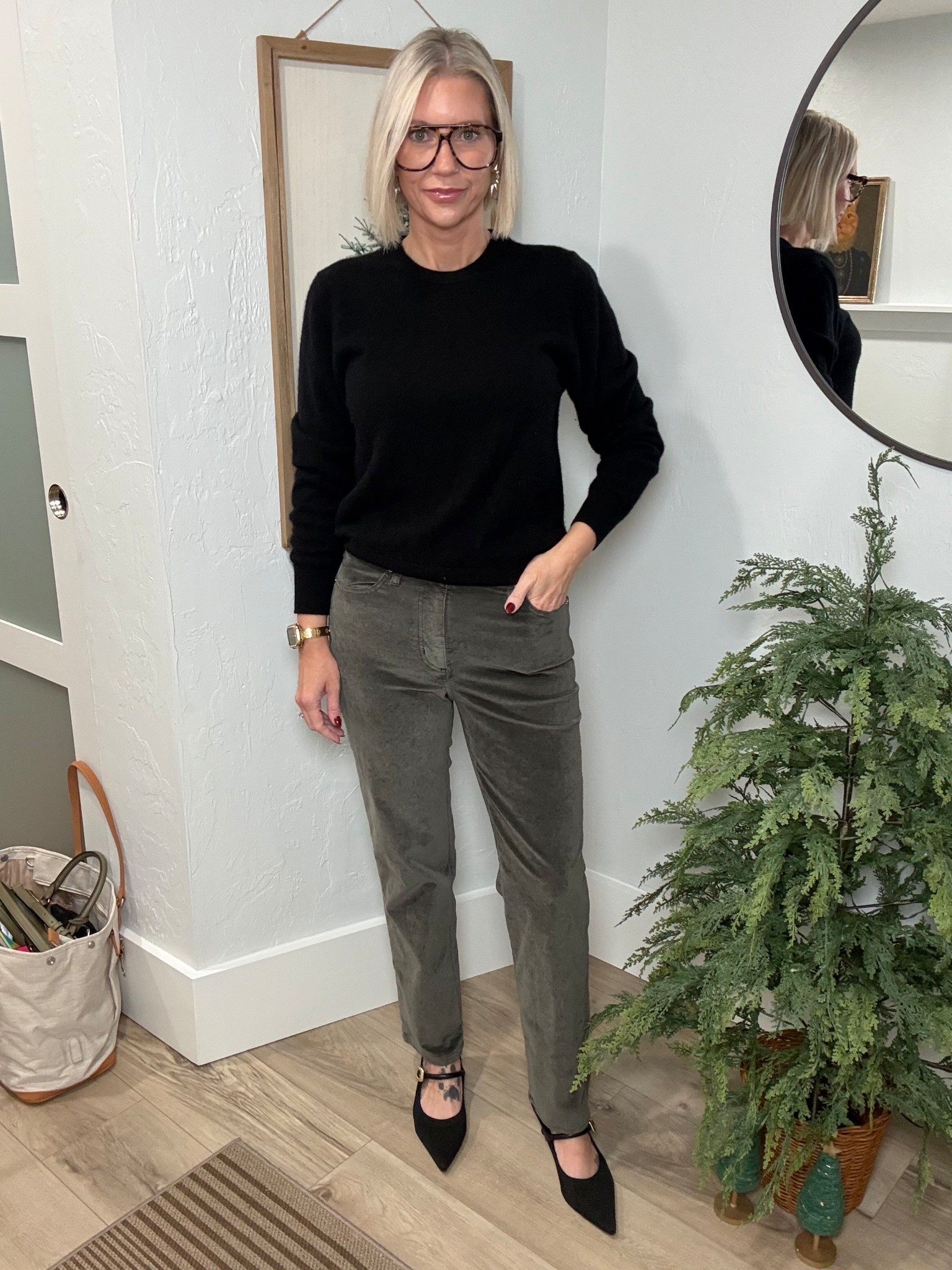 Kept it simple and classic for today’s OOTD. My sweater is the long sleeve cashmere from Quince. This is such a great staple piece for your closet.

My velvet pants are from Target. I’d size up one. Velvet seems to have minimal give. 

My heels are from CosyIsland. 

Winter workwear, winter outfit, winter style, 

#LTKootd #LTKFindsUnder100 #LTKOver40