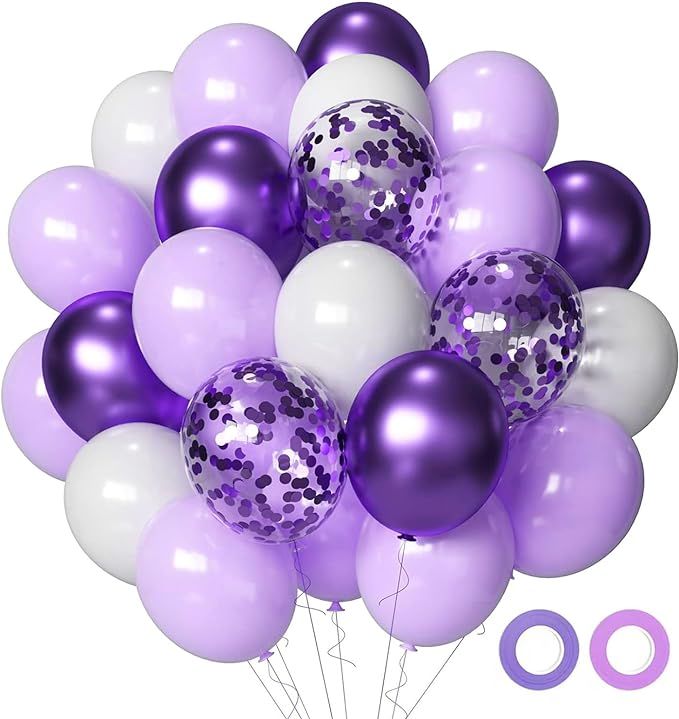 Lavender Purple Party Balloons, 50 Pcs 12inch Lavender Light Purple Lilac Balloons Purple Metalli... | Amazon (US)