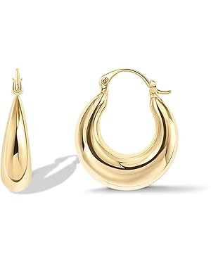 PAVOI 14K Gold Plated Sterling Silver Posts Chunky Hoop Earrings for Women | Thick Lightweight Tr... | Amazon (US)