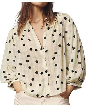 See Through Button Down Shirt for Women Oversized Polka Dot Blouse 3/4 Sleeve Tops Casual Fashion... | Amazon (US)