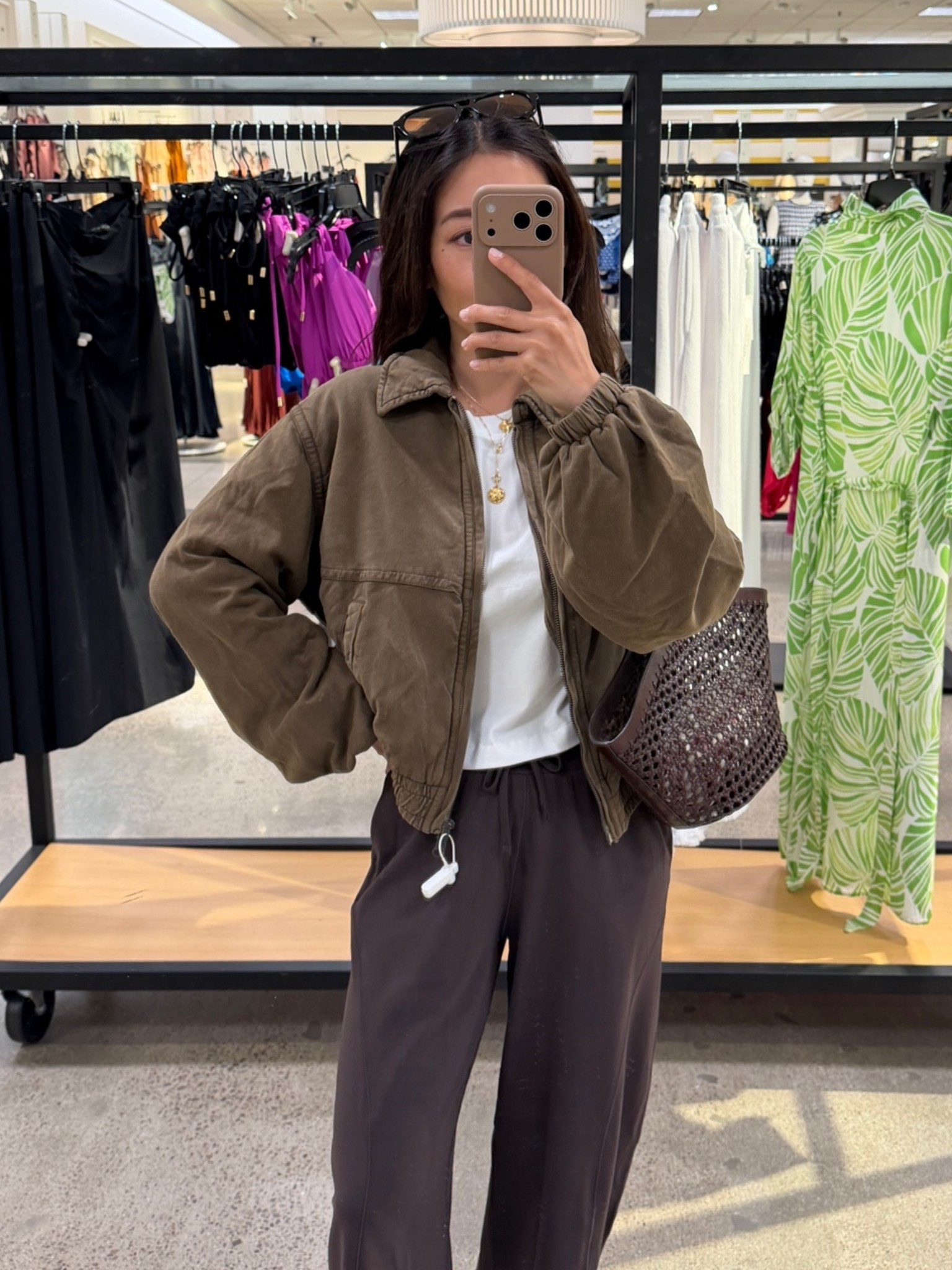 • 100% cotton jacket in XS from free people. Oversized fit. Casual washed , “vintage” broken-in feel with soft cotton gauze lining. Trying on the olive green which is more of a taupe brown green color in person. 

• lululemon pants size 2, shorter 25" inseam 
• lulul crop tee XXS 
• Reformation sandals 5.5 
• Madewell bag & sunglasses 

Easy mom outfit, transitional fall outfit, Nordstrom petite friendly jackets

#LTKPetite #LTKSeasonal