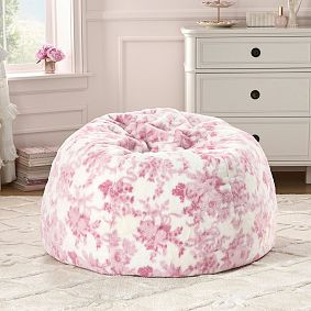 Large LoveShackFancy Floral Damask Faux Fur Bean Bag Chair | Pottery Barn Teen