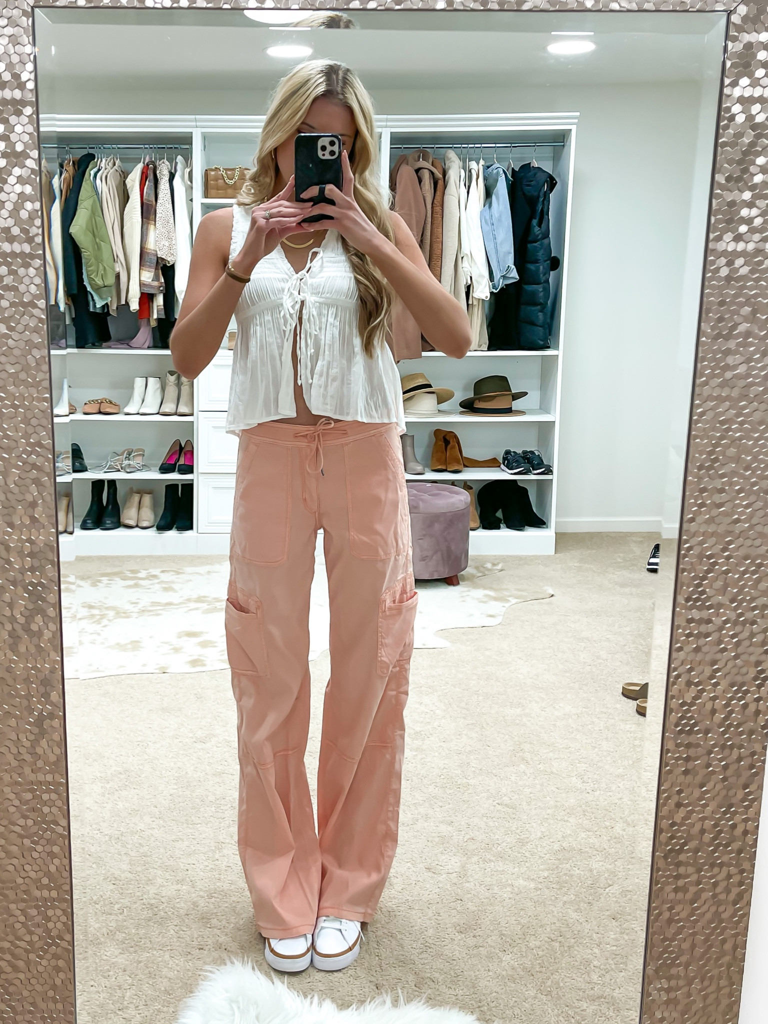 Aerie sale. Cargo
Pants. White blouse. Spring outfit. American eagle. Long cargo pants for tall girls  

#LTKunder50 #LTKsalealert #LTKunder100
