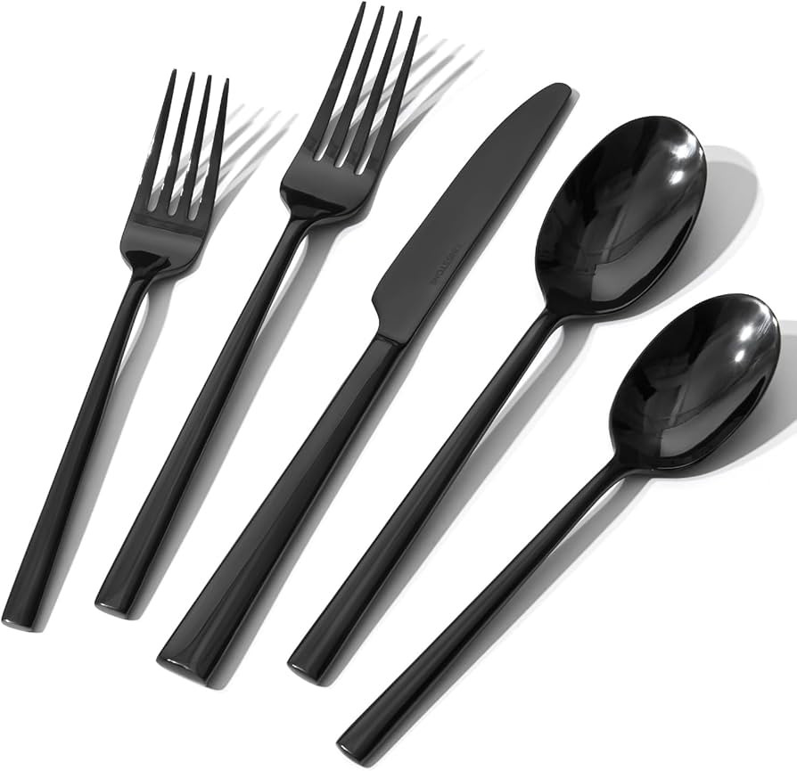KINGSTONE Black Silverware Set, 20-Piece Forged Flatware Set Cutlery Set Premium Stainless Steel,... | Amazon (US)