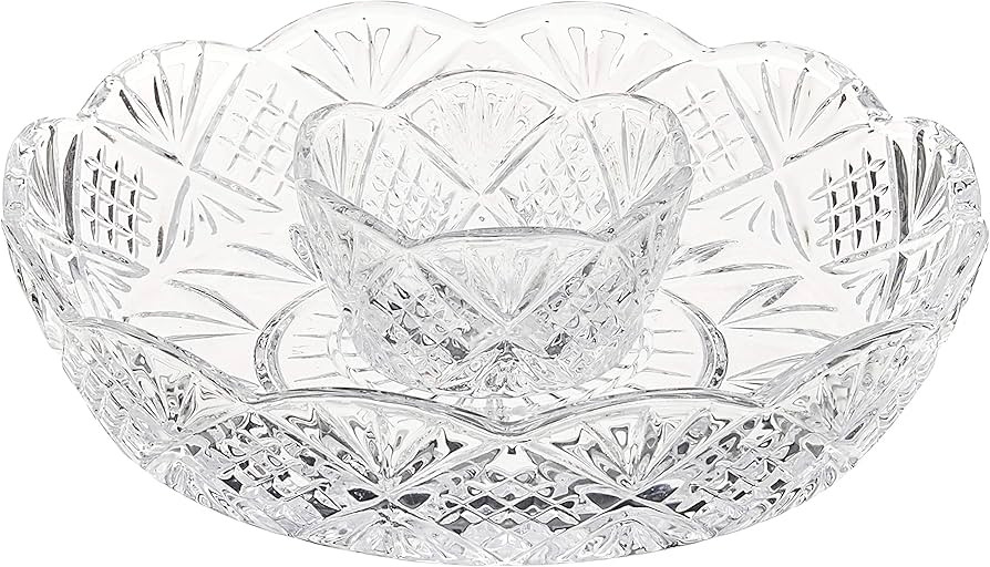 Godinger Crystal Appetizer Serving Platter for Parties Chips and Dip or Snacks Hosting Plate,Silv... | Amazon (US)