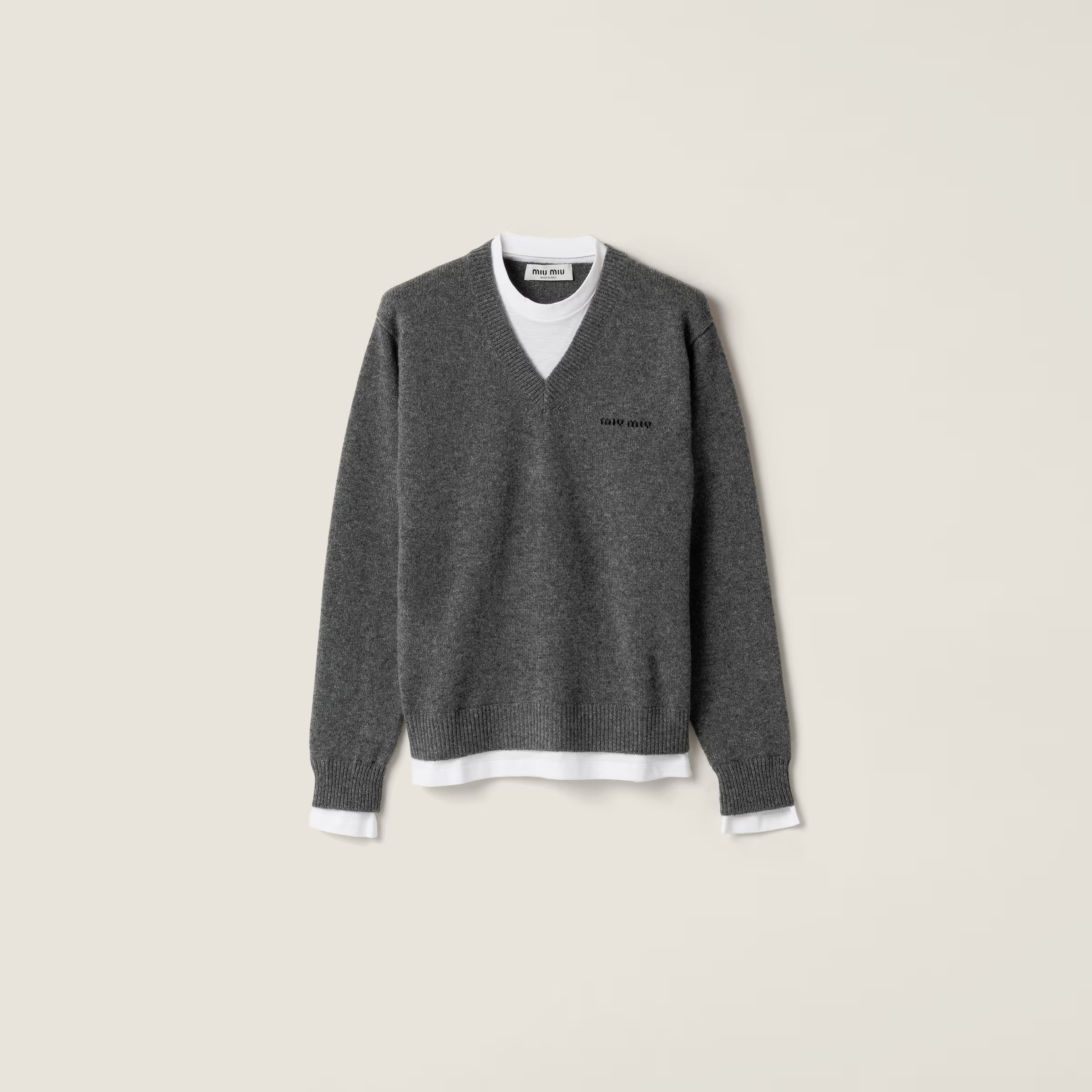 Slate Gray Cashmere V-neck Sweater | Miu Miu | Miu Miu UK