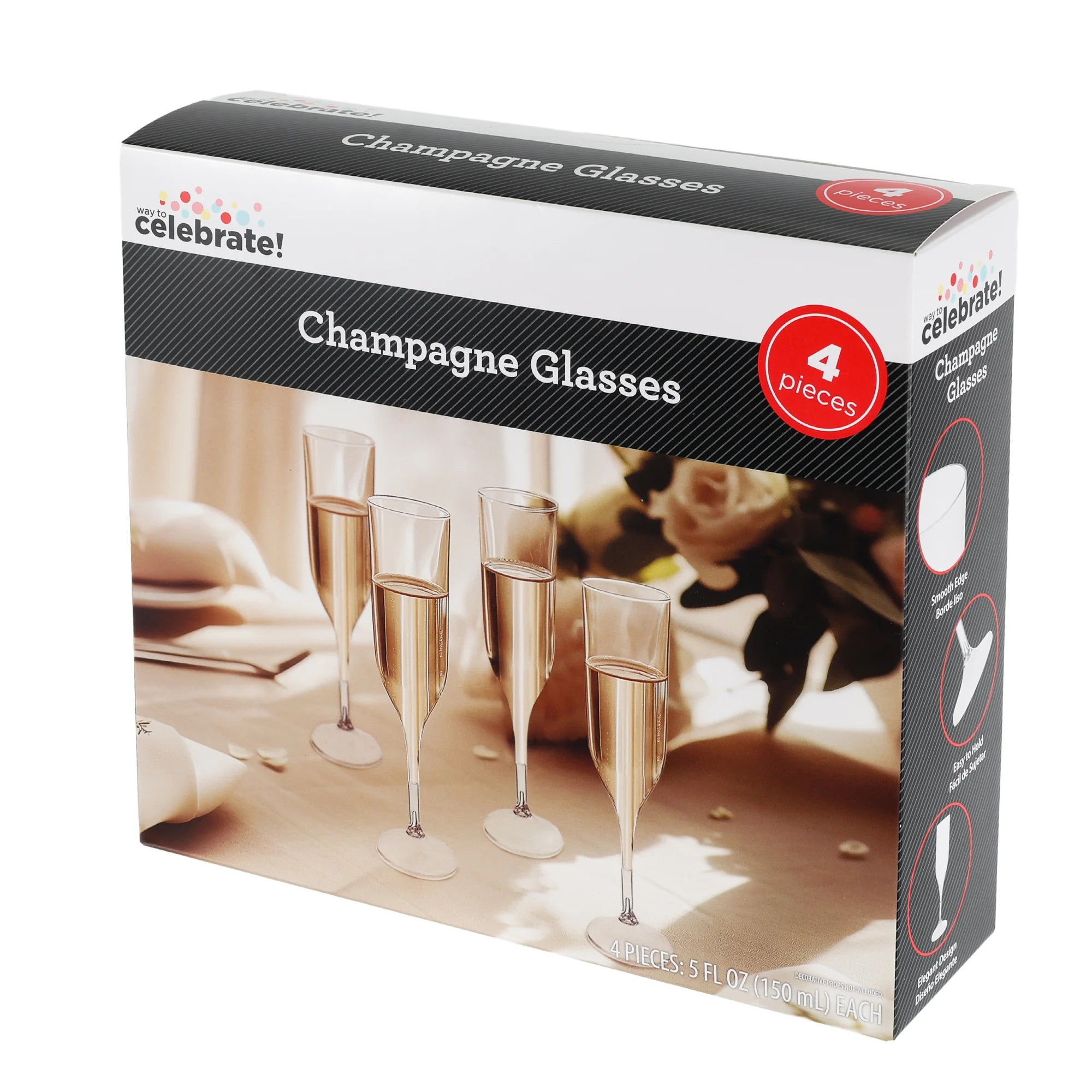 4 Champagne Glasses, 5 FL OZ, 4 Pieces, by Way to Celebrate | Walmart (US)