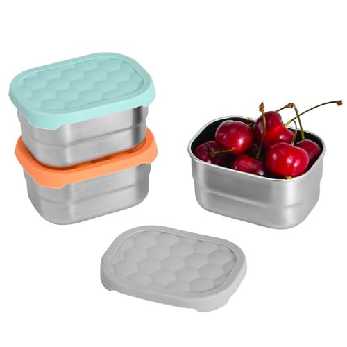 UPTRUST Stainless Steel Snack Containers for Kids, Easy Open Leak Proof, Small Food Containers with Silicone Lids, Perfect Metal Lunch Box for Daycare and School (3pcs 8oz) | Amazon (US)