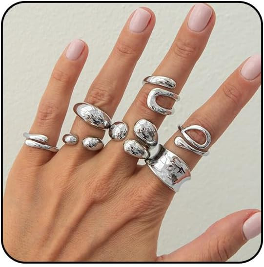 Chunky Gold Rings for Women Non Tarnish Silver Chunky Rings Set Adjustable Thick Statement Ring G... | Amazon (US)