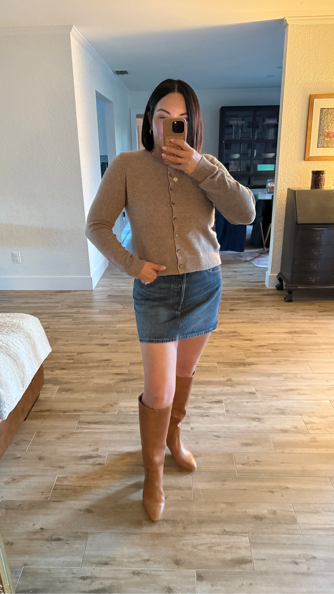 #cardigan #falloutfit #denimskirt #kneehighboots 

#LTKFindsUnder50 #LTKFindsUnder100 #LTKStyleTip