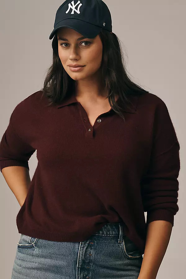 The Jensen Cashmere Crop Polo Sweater by Pilcro | Anthropologie (US)