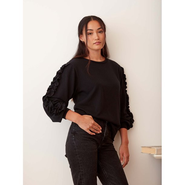 lemon & bloom by Grey State Women's Ruffle Sleeve Sweatshirt - Walmart.com | Walmart (US)