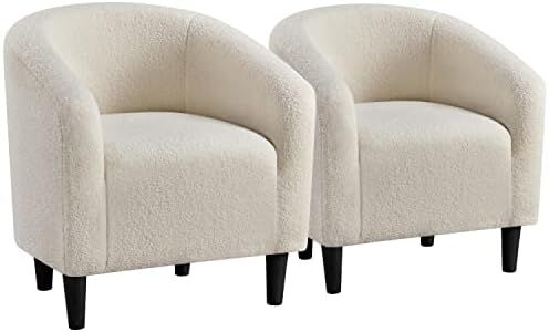 Amazon.com: Yaheetech Barrel Chairs, Furry Accent Chairs, Sherpa Cozy Modern Chairs with Soft Pad... | Amazon (US)