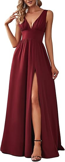 Ever-Pretty Women's Summer V-Neck Sleeveless Formal Wedding Guest Dress Side Slit Floor Length Br... | Amazon (US)
