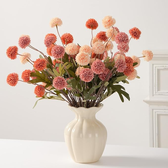 trytuny Fake Fall Flowers for Vase, Faux Silk Kiku Mums, Artificial Pom pom Floral Bouquets Indoo... | Amazon (US)