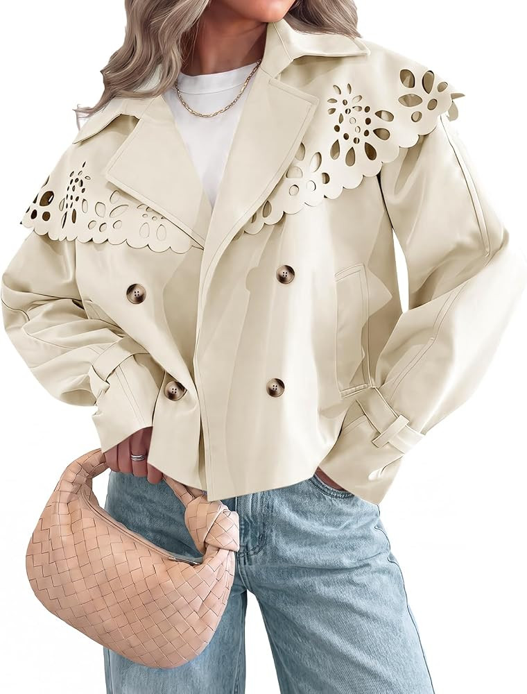 Tankaneo Women Cropped Trench Coat Cape Hollow Shoulder Jackets | Amazon (US)
