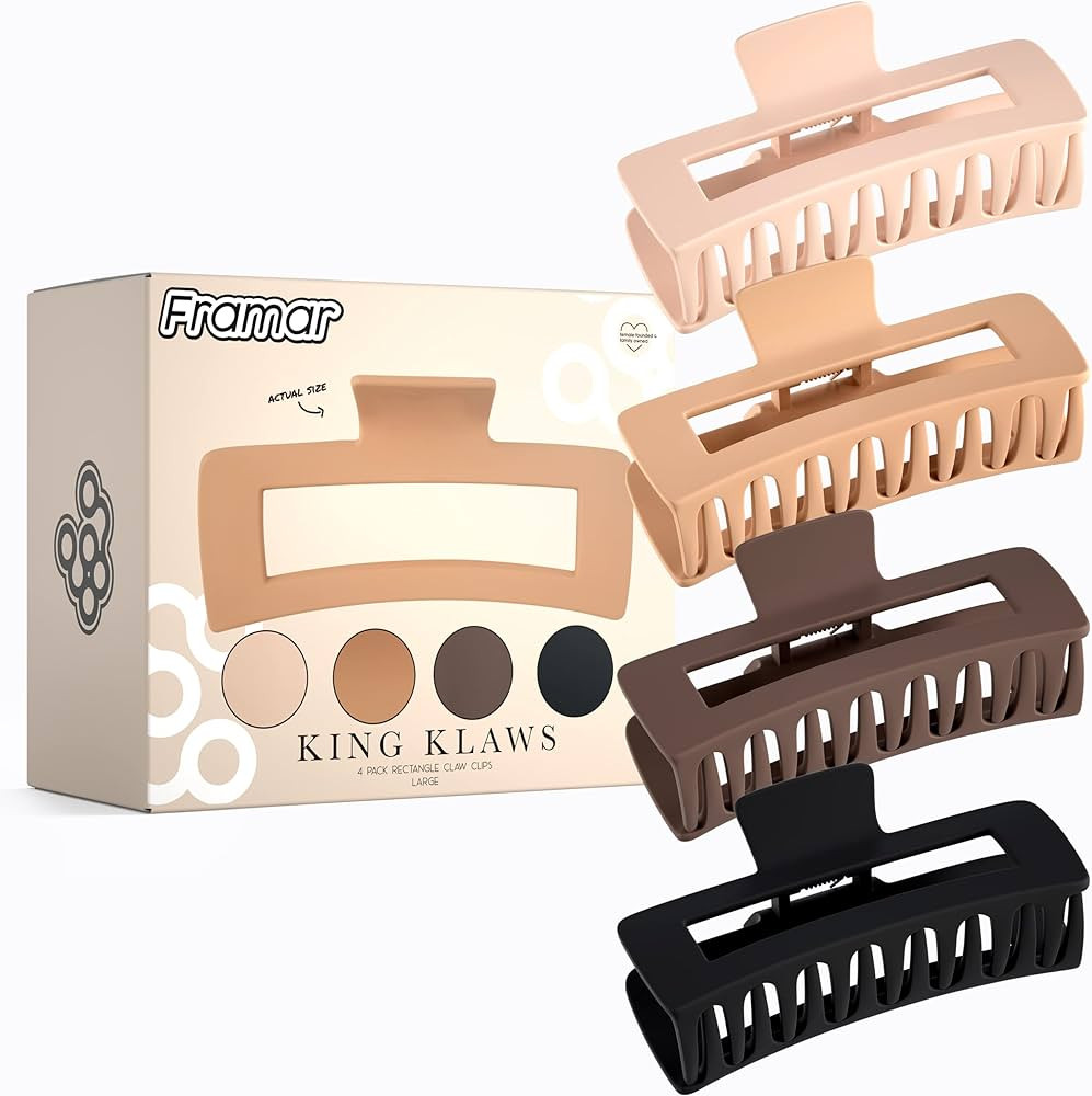 FRAMAR Large Claw Clips For Thick Hair – Hair Claws For Thick Hair, Long Hair Claw Clips Variet... | Amazon (US)