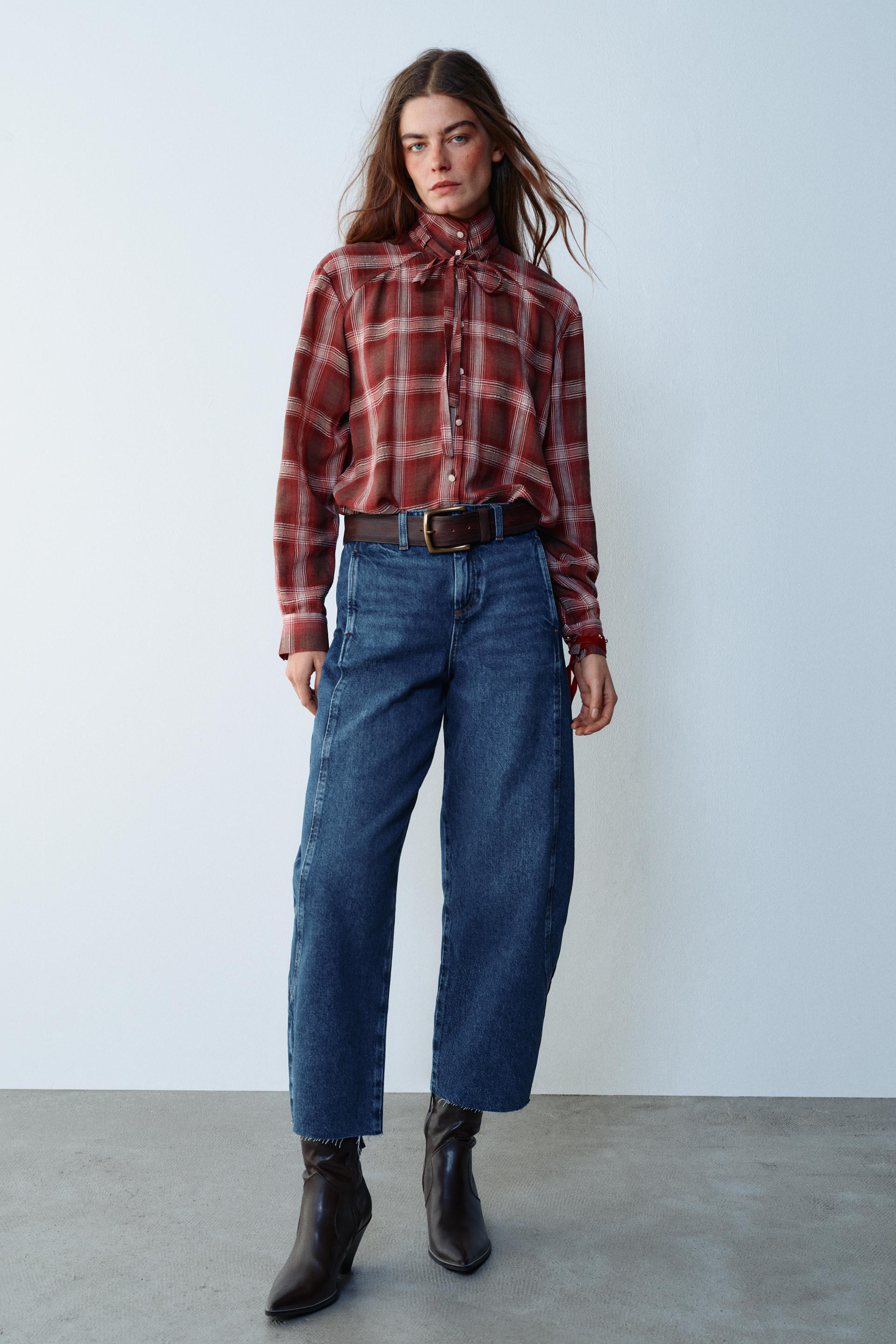Zara - Checked Bow Blouse - Multicolored - L - Woman | Zara US