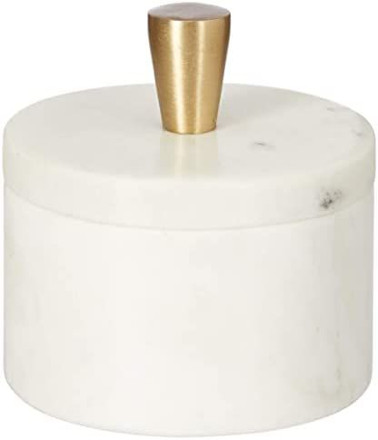 Queenza White Marble Salt Cellar with Lid and Brass Knob, 3 Inch Salt Box | Amazon (US)