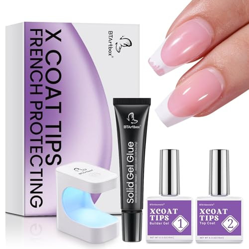 BTArtbox XCOATTIPS Builder Gel and Top Coat Set - 20g Solid Gel Glue with Portable Nail Lamp, No More French Tips Chipping, Long Lasting 30+Days French Protection Duo Nail Extension Tool | Amazon (US)