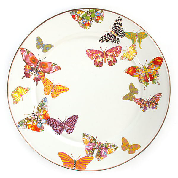 MacKenzie-Childs Butterfly Garden Charger/Plate in White | MacKenzie-Childs