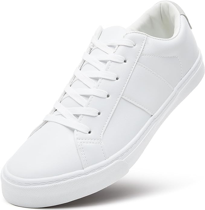 ZGR Men's Synthetic Leather White Sneakers,Low Top White Tennis Shoes,Lace up Casual Shoes | Amazon (US)
