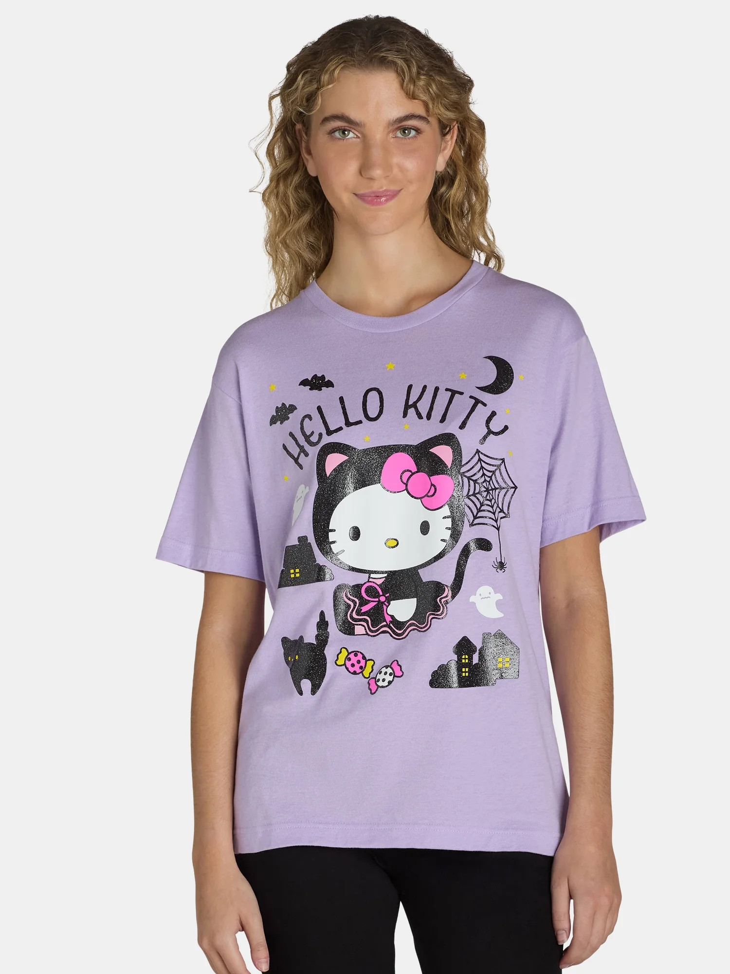 Hello Kitty Halloween Graphic Short Sleeve Tee, Womens - Walmart.com | Walmart (US)