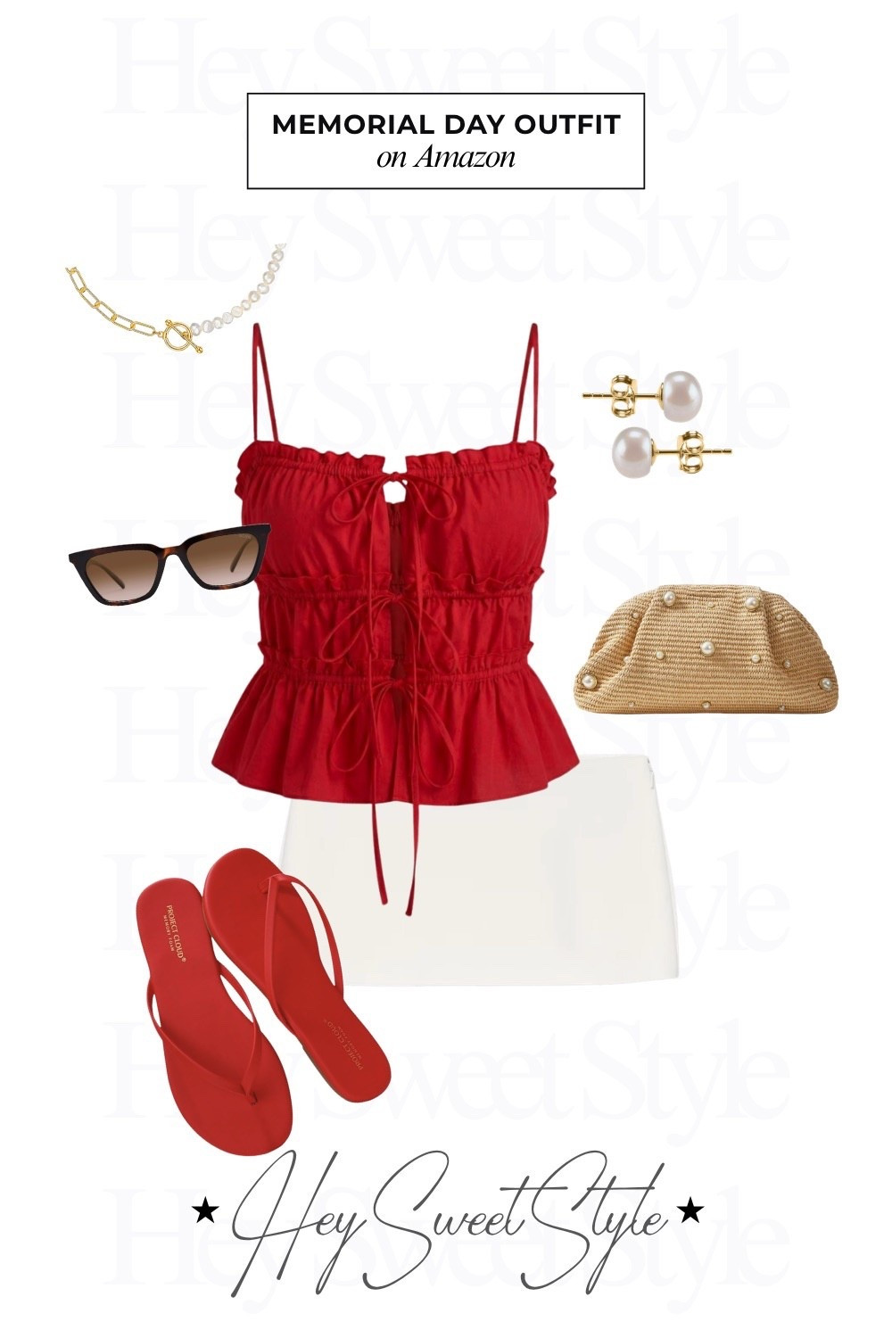 Red front tie top + white mini skirt 🤍❤️ | 12 Memorial Day Outfit Ideas on Amazon 🇺🇸