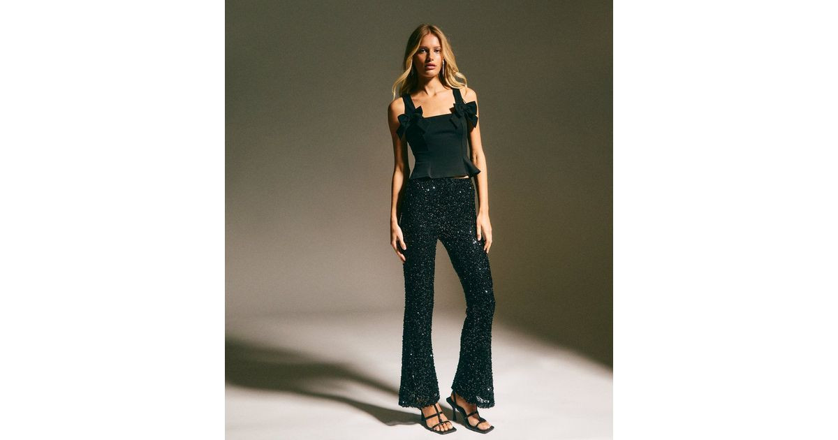 Black Sequin Flared Trousers | New Look | New Look (UK)
