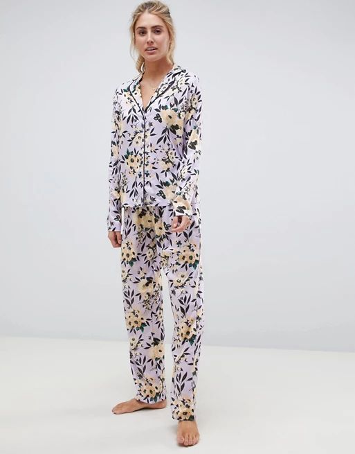 ASOS DESIGN lilac floral traditional pyjama set in 100% modal | ASOS US